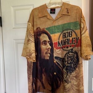 Zion Rootswear Brown Yellow Casual Button Down Shirt with Artistic Flair